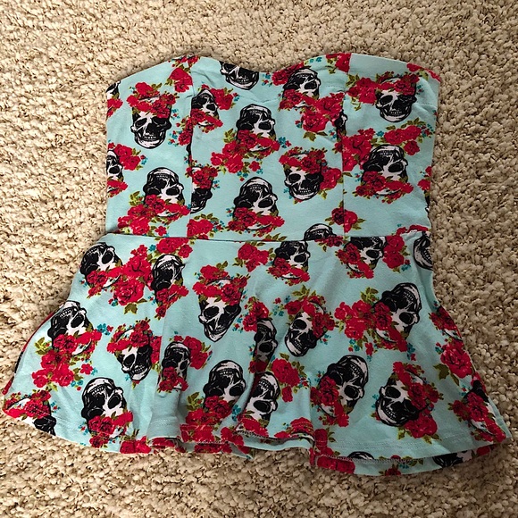 Kirra PacSun Skulls and Roses Peplum Strapless Corset Top  Tube Top - Picture 2 of 15